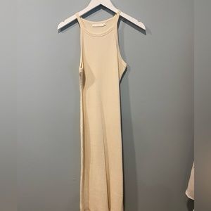 Ribbed below knee cream dress